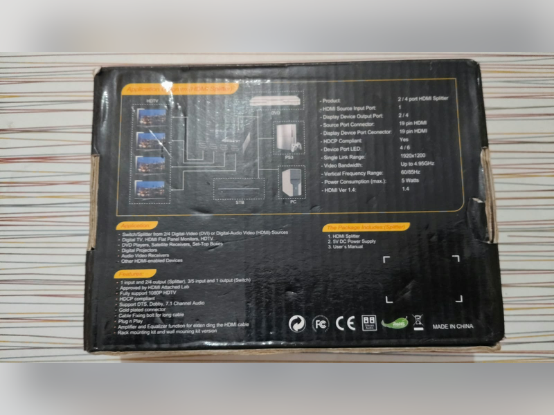 Click to enlarge HDMI Splitter 1x4 (Unbranded), retail box, back